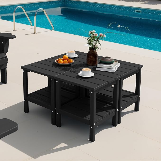 SERWALL 2-Tier HDPE Outdoor Side Tables Set of 4, Weatherproof Rectangular by SERWALL