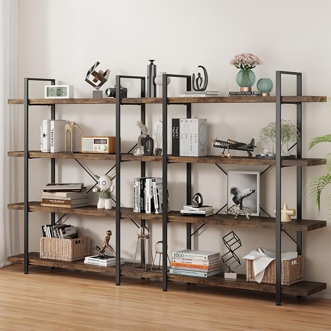 OtterOasis Bookshelf Set, Heavy Duty 4-Tier Industrial Bookcase, 120lbs Shelf by OtterOasis