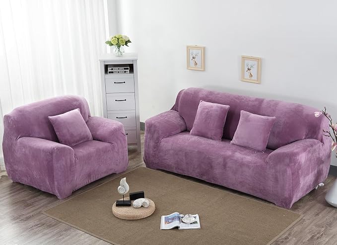 vctops 4 Seater Velvet Plush Stretch Sofa Slipcover 1-Piece Sofa Cover - Image 2