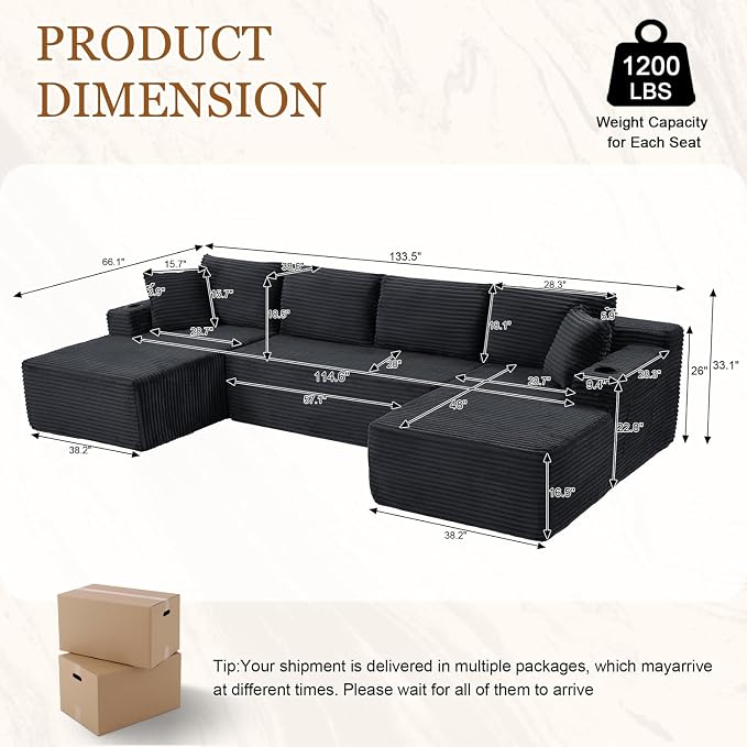 Modular Sectional Sleeper Sofa, 134 Inch Boneless Cloud Couch - Image 2