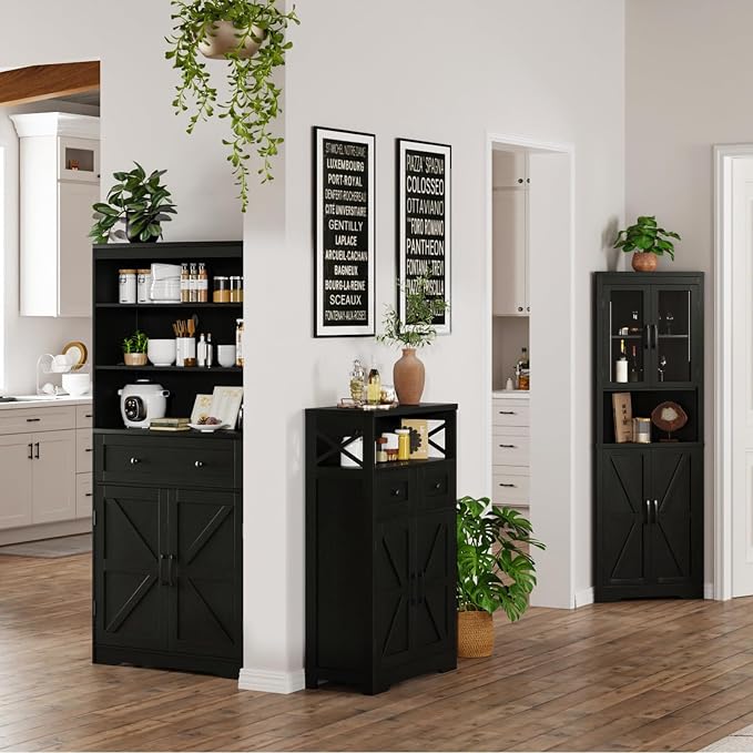 Black Farmhouse Kitchen Pantry Cabinet - Image 3