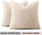 Faux Fur Throw Pillow Covers 18x18 Inch Set of 2 Boucle Neutral Decorative - Image 7