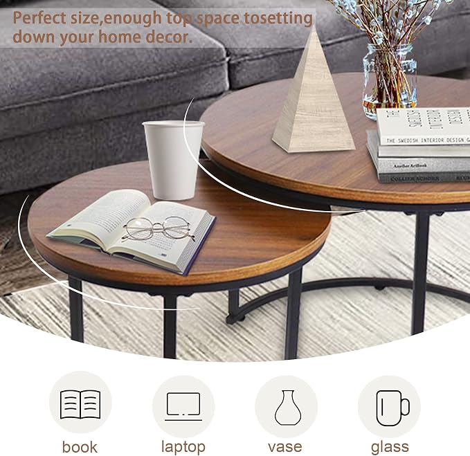 aboxoo Coffee Table Nesting Side Round Set of 2 End Table Top Sturdy Metal - Image 5