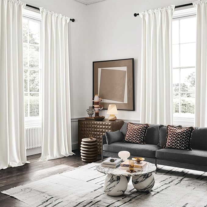 MIULEE Velvet Curtains 50W x 120L 2 Panels Ivory Blackout Curtains | Luxury - Image 5