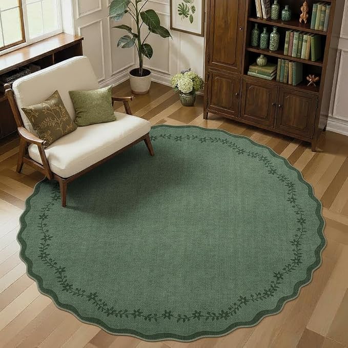 GarveeHome Round Area Rug 5ft Scalloped Washable Circle Rug - Image 2