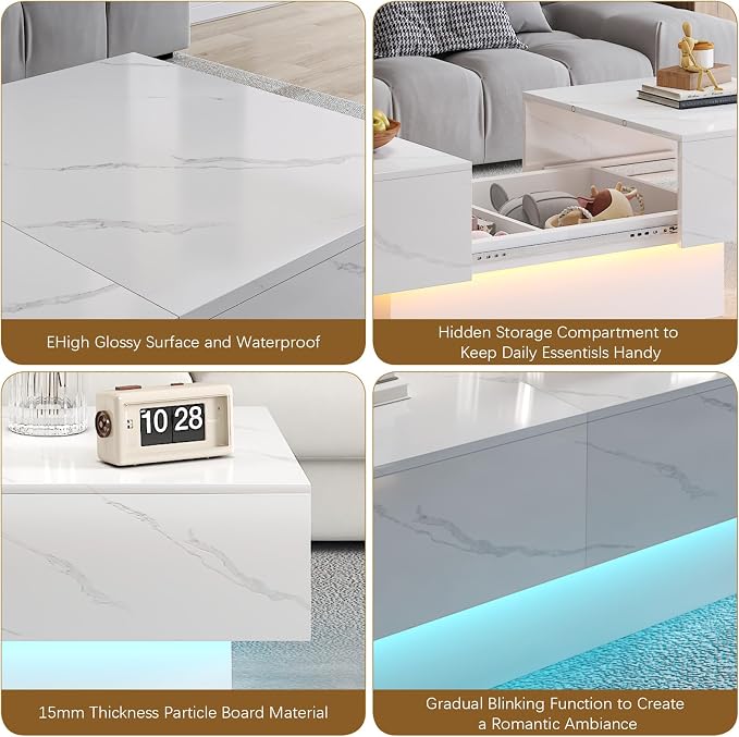 White Marble Modern Coffee Table - Image 4