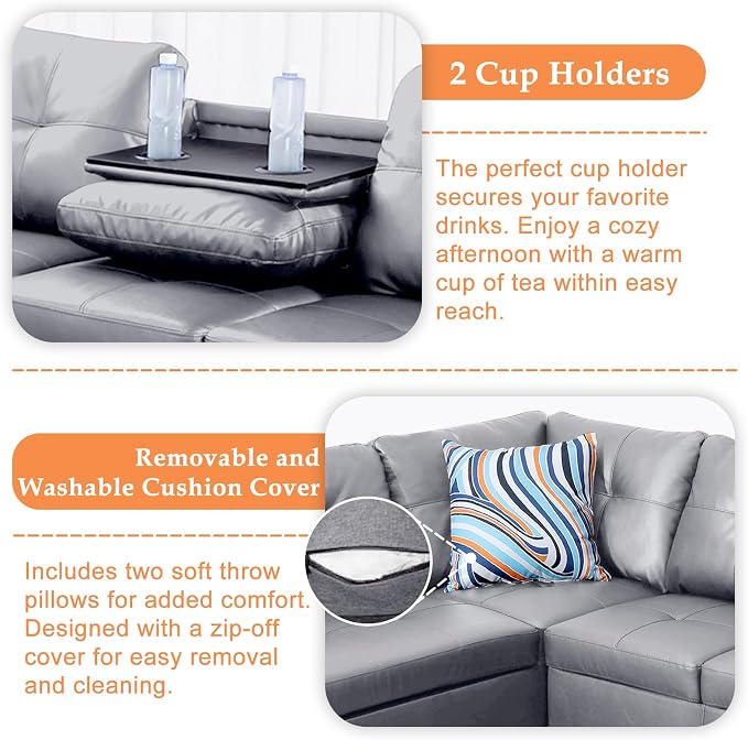 Wakefit Sectional Sofa Couch, Modern 4-Seaters Living Room Furniture Sets - Image 6