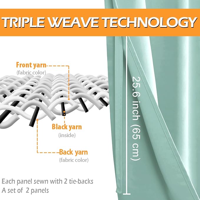 Room Darkening Window Curtains for Bedroom 2 Panels Aqua 38x63 Inch | Thermal - Image 3