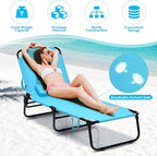 Folding Beach Lounge Chair w/ 5 Adjutable Backrest & Padded Pillow, Sunbathing - Image 4