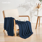 CozeCube Navy Blue Seed Stitch Throw Blanket 50"x60", Farmhouse Decor | Blanket - Image 2