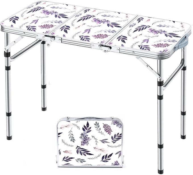 Yriuat Folding Camping Table 3ft Portable Picnic Table Adjustable Height Small by Yriuat