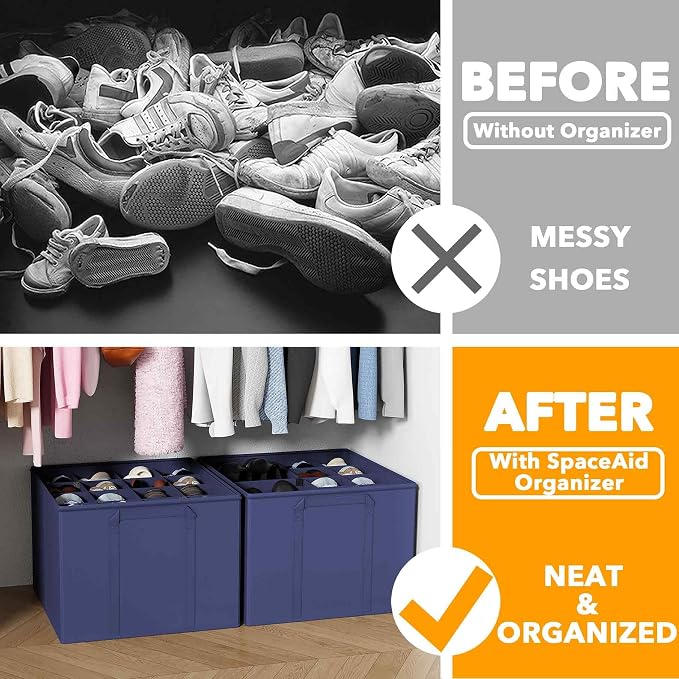 SpaceAid Shoe Organizer for Closet, 2 Pack Foldable Shoe Storage Containers - Image 2
