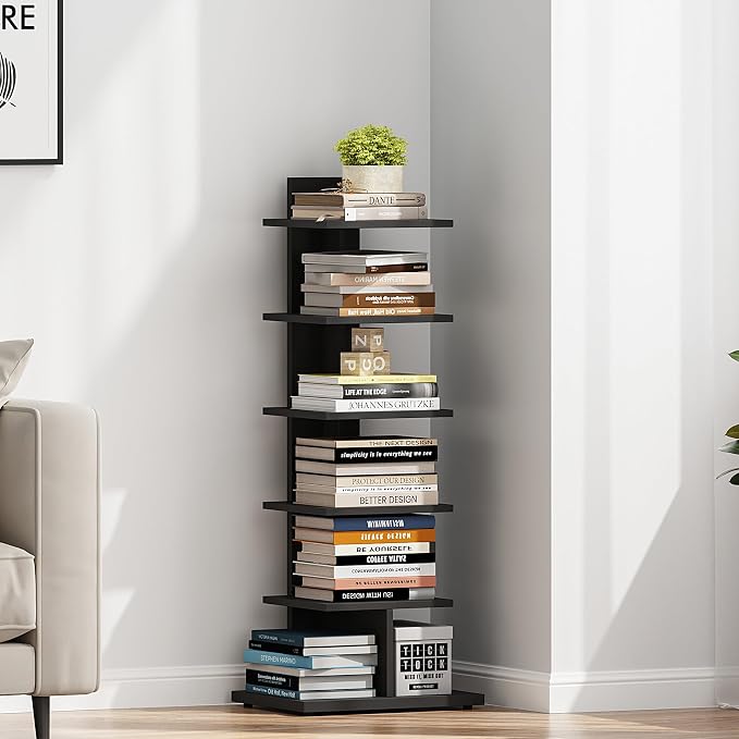 TUTOTAK Narrow Bookshelf, 6-Tier Bookcase, Spine Book Shelf - Image 4