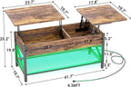 Aheaplus Coffee Table with LED Light and Power Outlet, Modern Lift-Top Center - Image 2