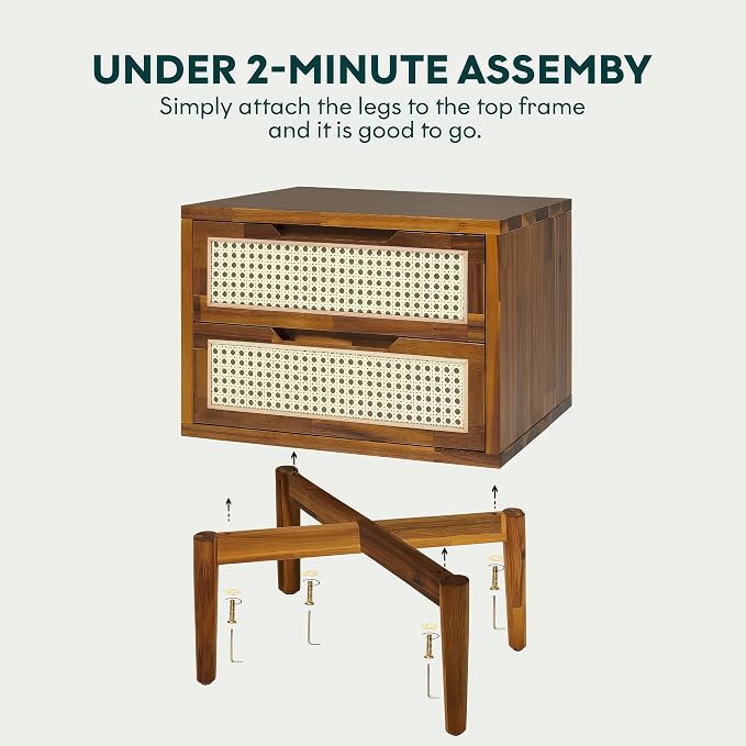Bme Oliver Solid Wood Rattan Nightstand/Side Table/End Table, Fully Assembled - Image 4