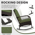 LEVELEVE 3 pcs Rocking Bistro Set Conversation Chairs PE Wicker Outdoor Rocking - Image 3