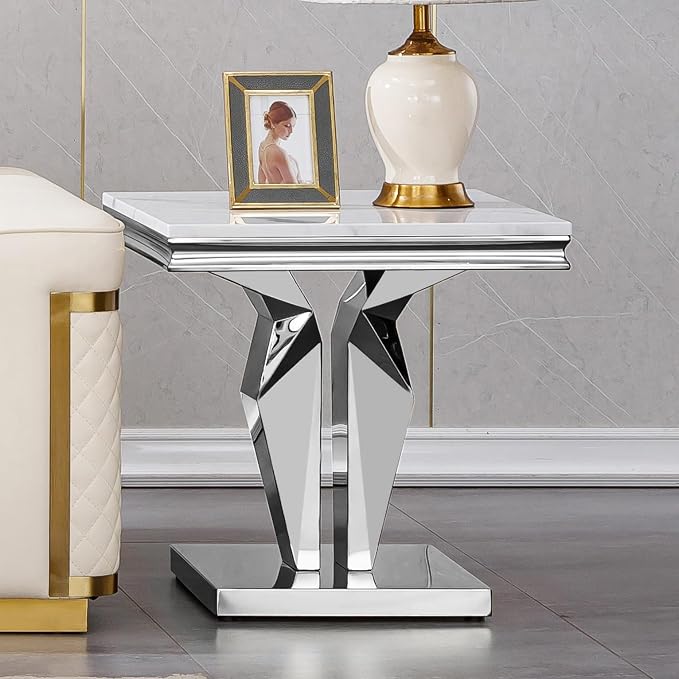 Henf Marble End Table Modern White Faux Marble Sofa Side Table by Henf