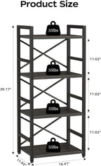 Homeiju Black Bookshelf, 4 Tier Small Bookcase, Book Shelf Organization and - Image 3