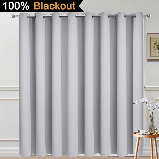 Yakamok Light Grey Blackout Patio Door Curtain Panels W100 x L96, 1 Panel | - Image 2