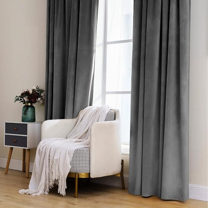 MIULEE Grey Velvet Curtains 52x84 inches 2 Panels Luxury Blackout Curtains | - Image 7