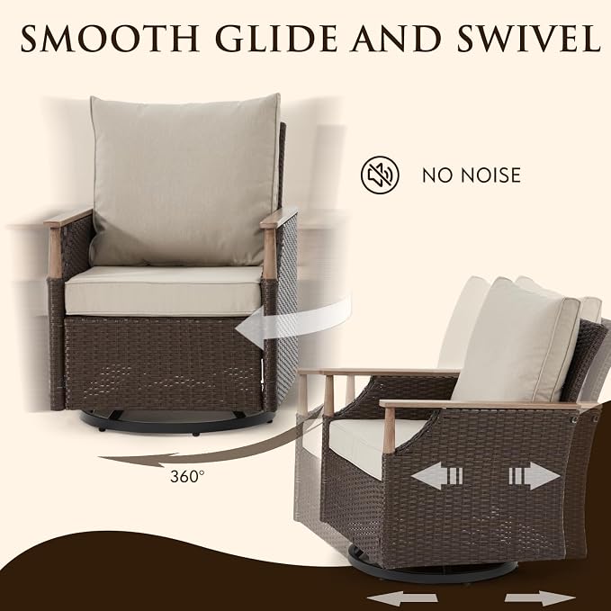 MELLCOM 7 Piece Patio Furniture Set Wicker Patio Conversation Set Rocking - Image 3