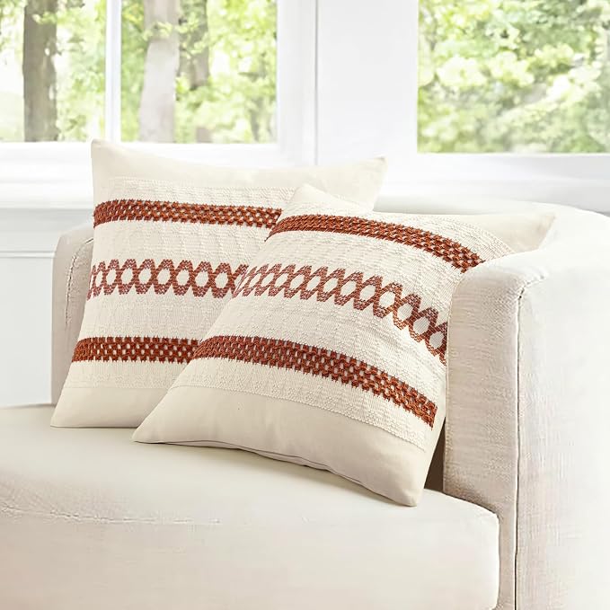 MIULEE Set of 2 Fall Rust Decorative Pillow Covers 18x18 | Farmhouse Boho Couch - Image 7