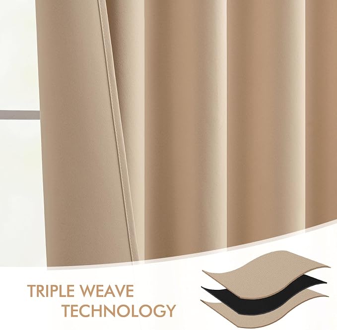 MIULEE Beige Back Tab Blackout Curtains 52x72 Inches Long 2 Panels Set | Rod - Image 7