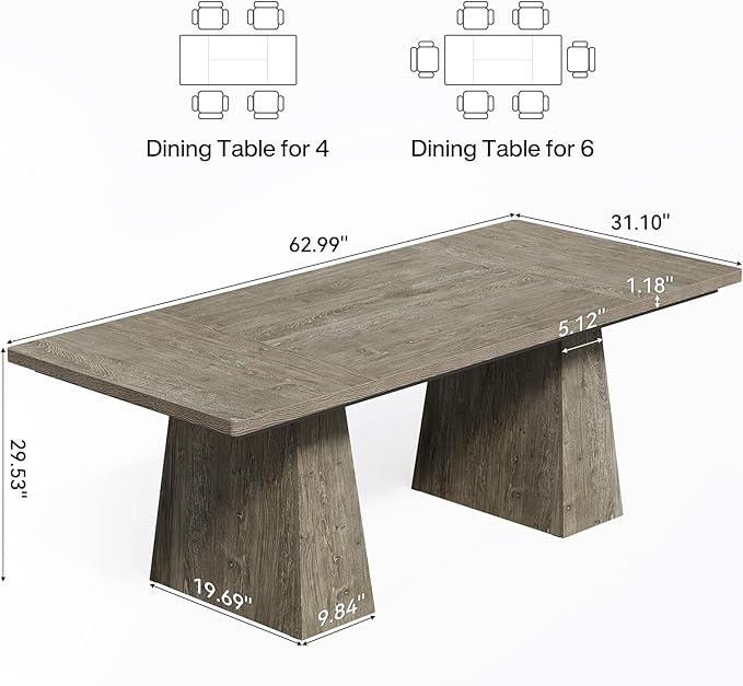 LITTLE TREE Dining Table for 6 People, Wooden Table, Rectangle Furniture - Image 2