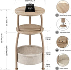 Small Side Table with Storage Basket, Space Saving Round End Table 3-Tier - Image 3
