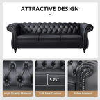 Mid-Century 3 Seater Sofa, Faux Leather Couch - Image 5