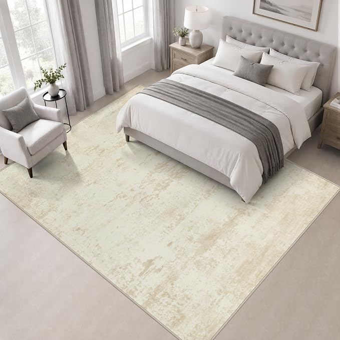 Area Rug Living Room: 5x5 Modern Washable Indoor Soft Carpet Beige | - Image 3