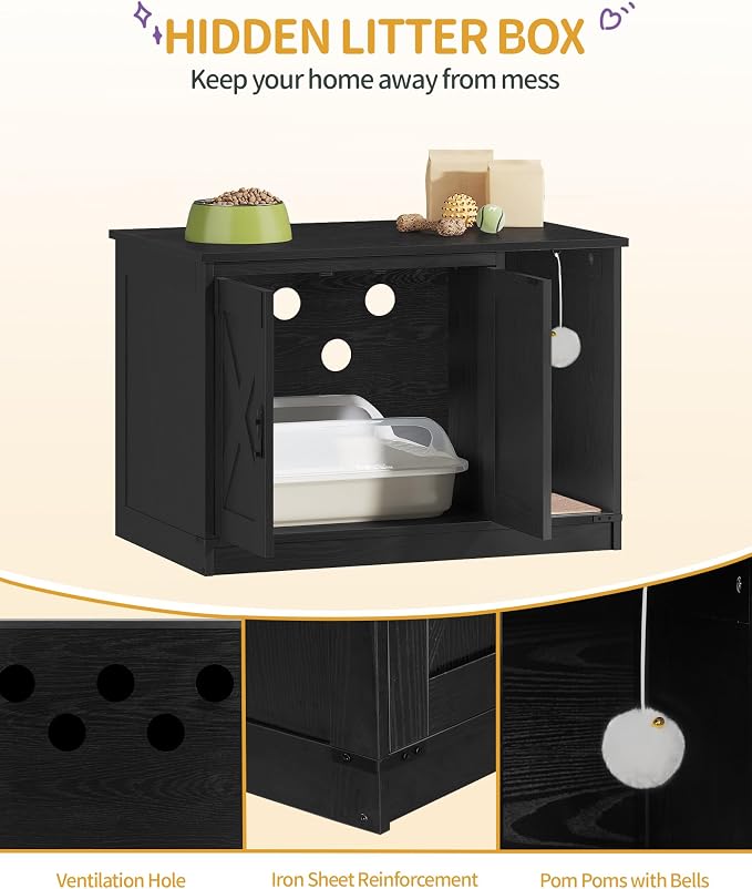 Hzuaneri Cat Litter Box Enclosure, Hidden Litter Box Cabinet Furniture - Image 3