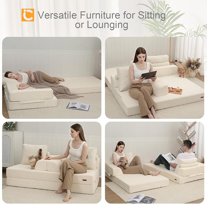 COMAX Futon Sofa Bed, Convertible Folding Sofa Bed, Boneless Couch Loveseat - Image 6