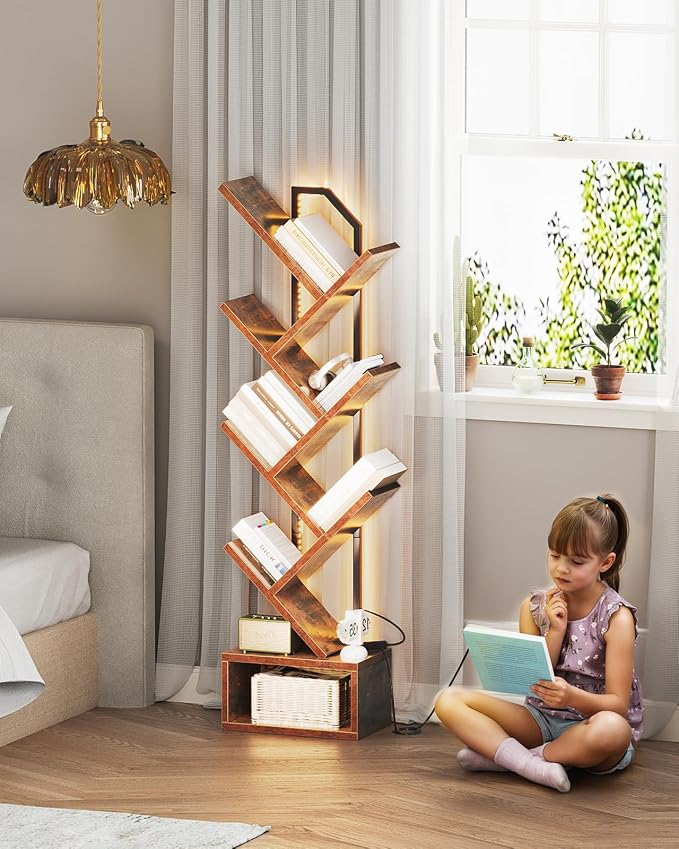 Casaottima Tree Bookshelf with LED Lights, 6-Tier Narrow Bookcase - Image 7