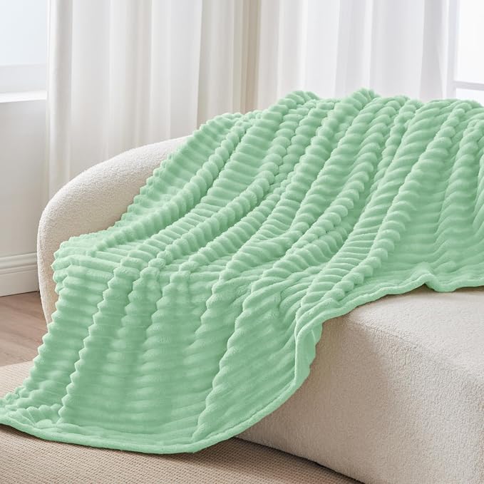 BEDELITE Ribbed Twin Blanket for Couch & Bed, Light Green, Warm Yet Lightweight - Image 8