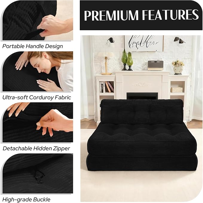 HABUTWAY Folding Sofa Bed, Foldable Floor Sofa Lounge w/Dual-Pillow & Handle - Image 6