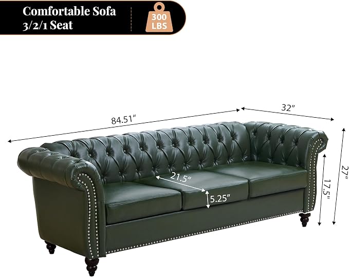 LEVNARY Chesterfield Sofa, 3 Seater Tufted Couch - Image 2