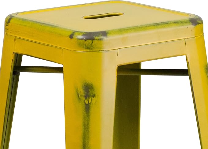 Flash Furniture Kai Commercial Grade 30" High Backless Distressed Yellow Metal - Image 7