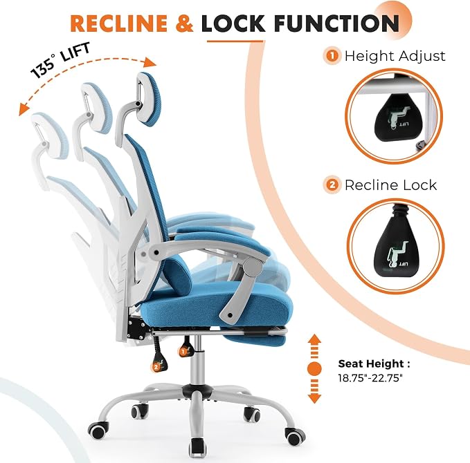Sweetcrispy Office Computer Desk Chair, Ergonomic High-Back Mesh Rolling Work - Image 6