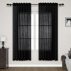Black Semi Sheer Linen Curtains 72 inch Length by Nanspring