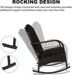 LEVELEVE 3 pcs Rocking Bistro Set Conversation Chairs PE Wicker Outdoor Rocking - Image 6