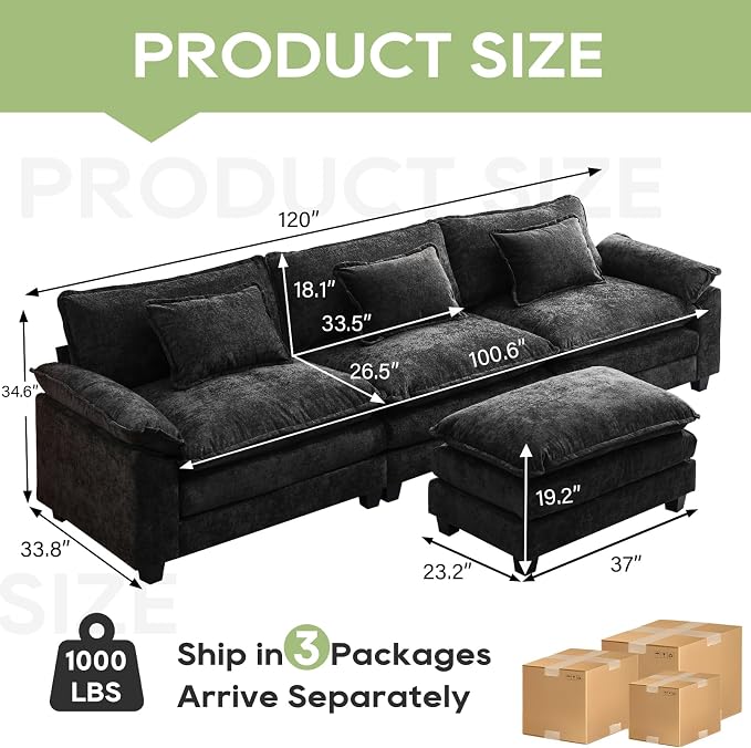 Oprisen 120" Modular Sectional Sofa, Comfy Cloud Couch Sectional Sofa - Image 2