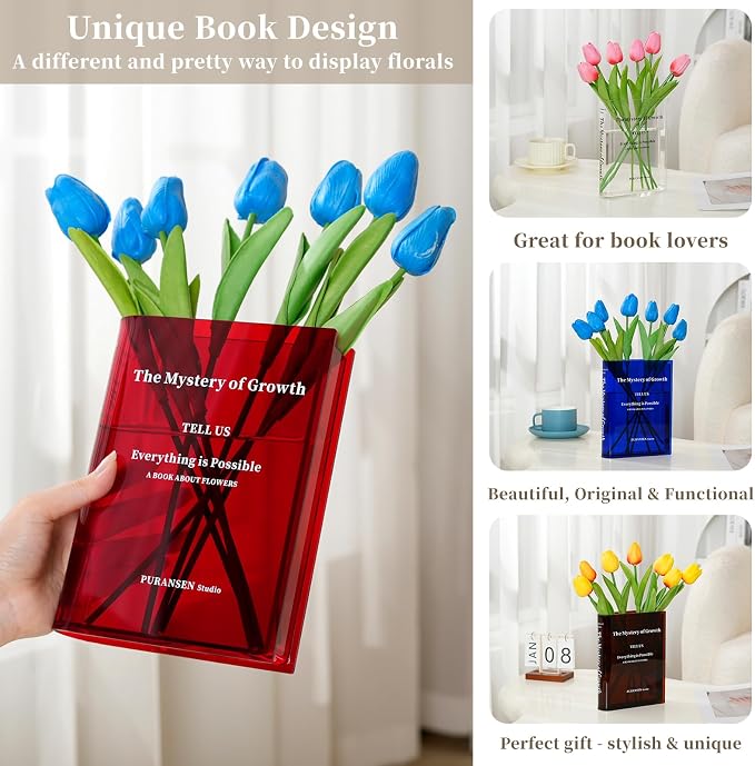 Puransen Red Book-Shaped Vase for Flowers - Image 3