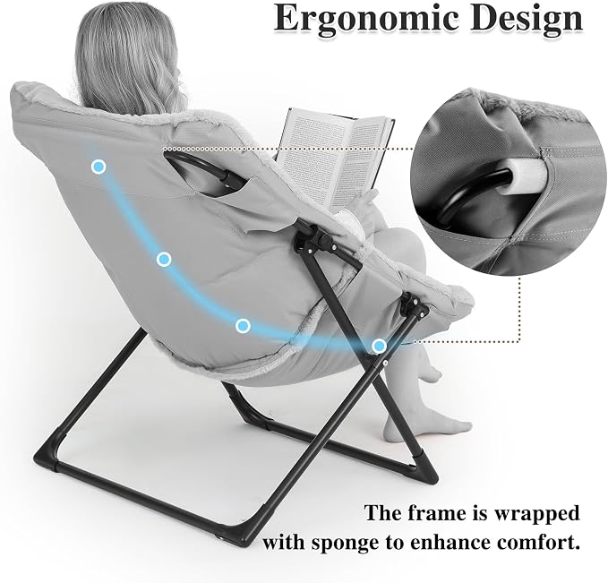 Comfy Saucer Chair for Adults, Soft Faux Fur Bedroom Chair - Image 9