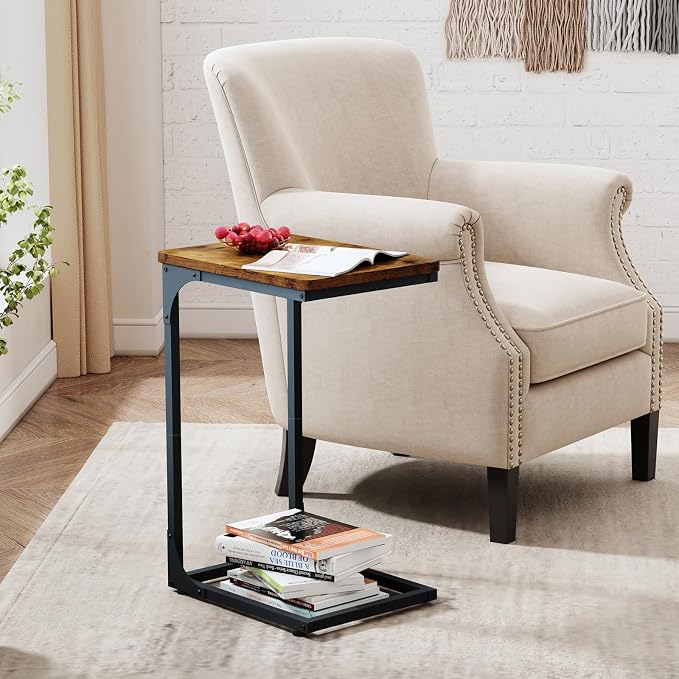 QEEIG C Table Side Table Set of 2 Living Room Sets C Shaped Couch Tray End - Image 2