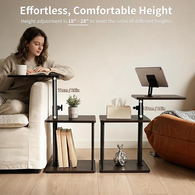 Swivel Side Table for Small Spaces, Adjustable Height End Table for Different - Image 4