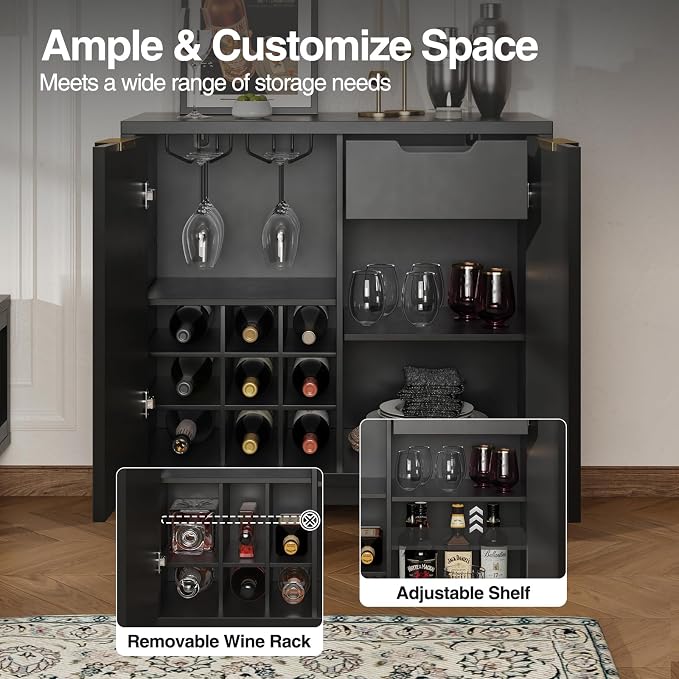 Fluted Coffee Bar Cabinet with Storage, Modern Sideboard Buffet Cabinet with - Image 7