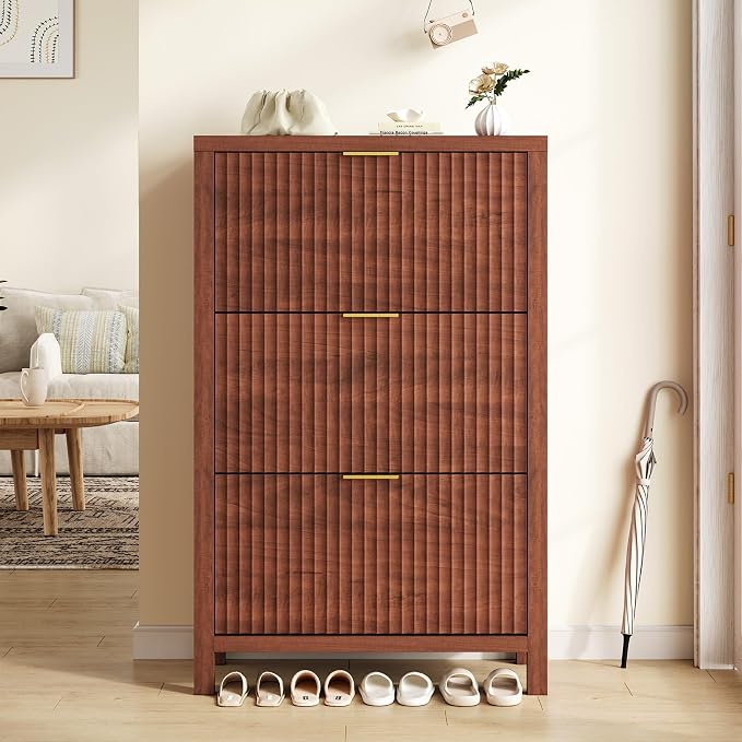 YOMILUVE Shoe Cabinet Storage for Entryway, Fluted Shoe Cabinet - Image 9