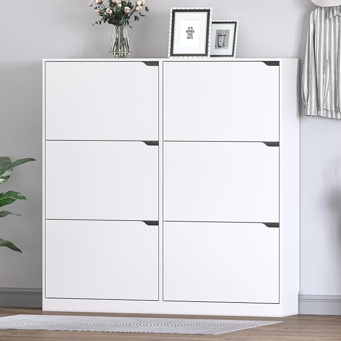BORNOON Shoe Cabinet with 6 Flip Drawers, Slim Narrow Shoe Storage Cabinet - Image 3