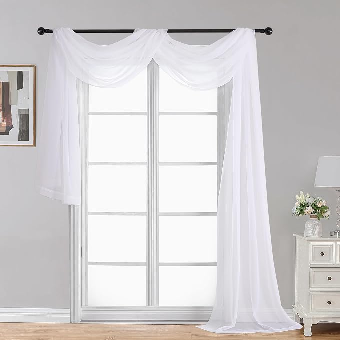 Extra Long White Sheer Curtains 144 inch 2 Panels Set, Translucent Backdrop - Image 2